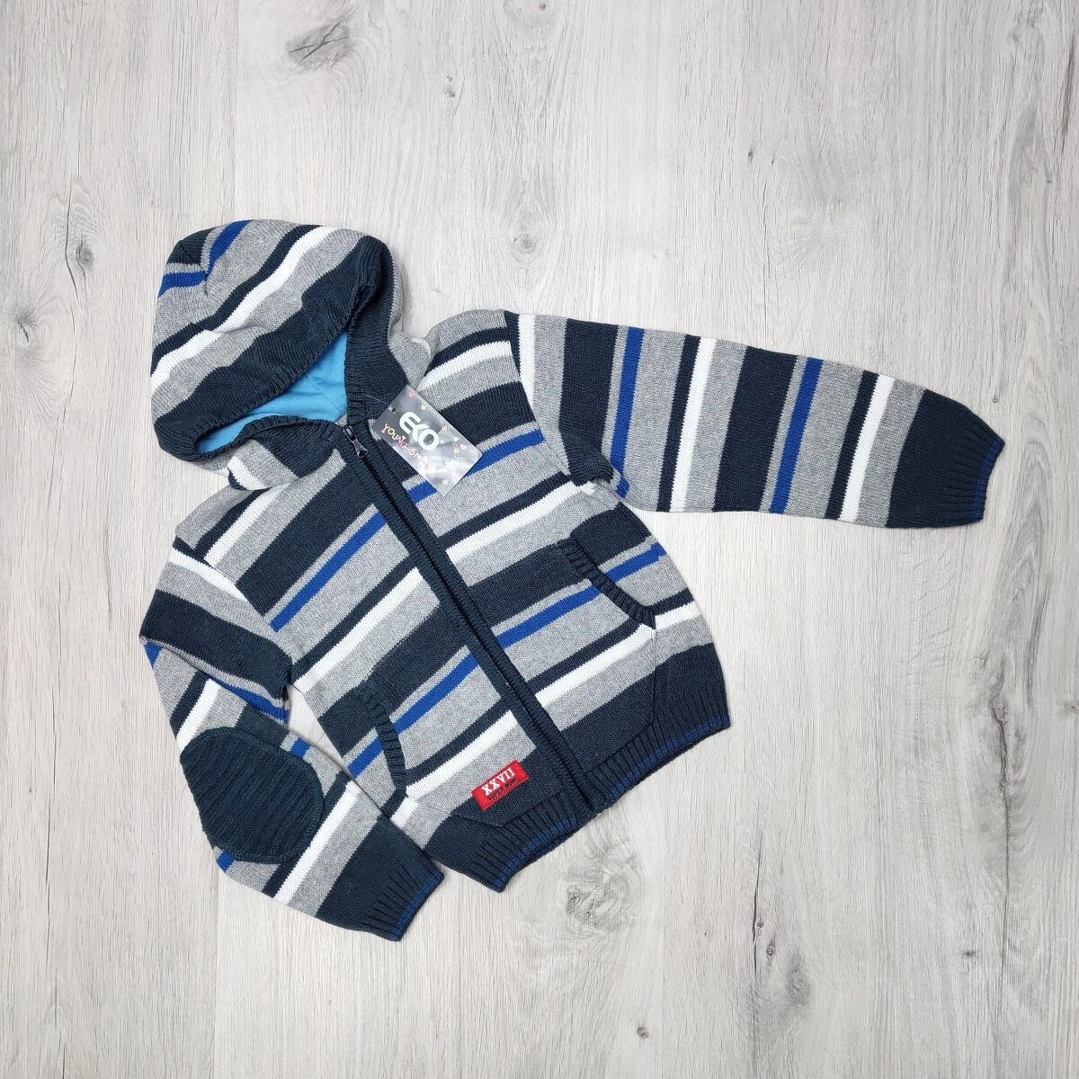 Кофта для хлопчика з капішоном (на блискавці) сірий, в'язка ТМ EKO Польща р.116