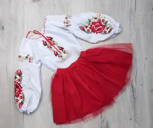 Костюм вишиванка, білий/червоний Україна