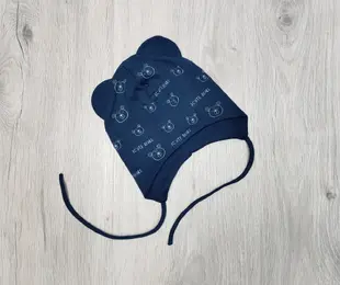 Шапка із зав'язками для хлопчика CUTE BEAR, джинсовий, трикотаж одинарний Sample р.46/48