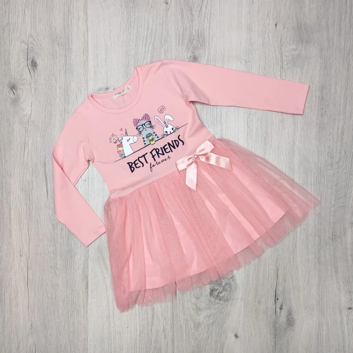 Сукня з довгим рукавом, персикова, трикотаж/фатін ТМ Pop fashion Туреччина р.98-110