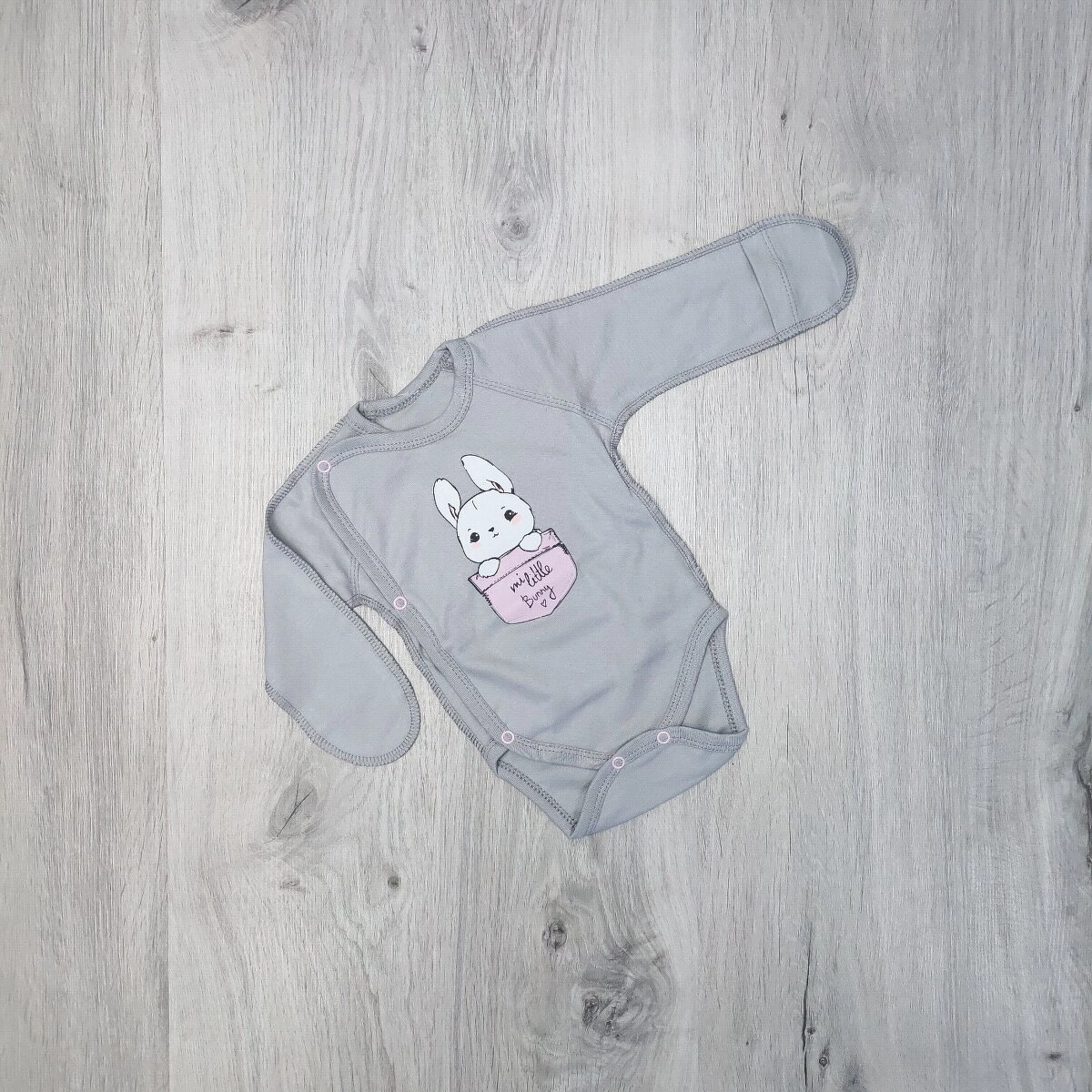 Боді недрапка mi little Bunny сірий/рожевий, інтерлок ТМ Вітуся Україна дів.р.56-62