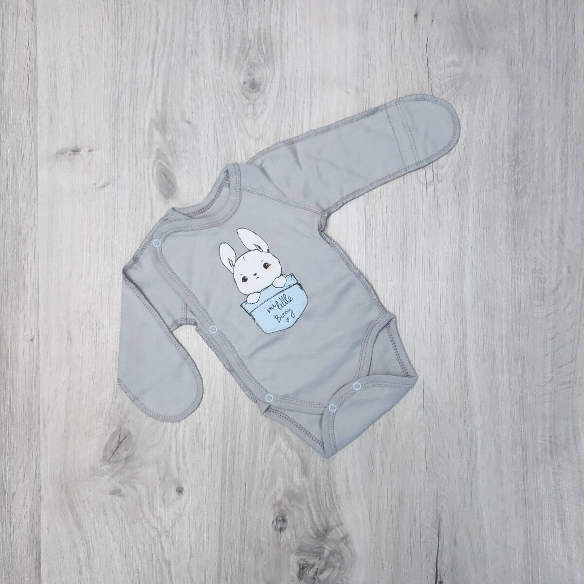 Боді недрапка mi little Bunny сірий/блакитний, інтерлок  ТМ Вітуся Україна хл.р.56-62