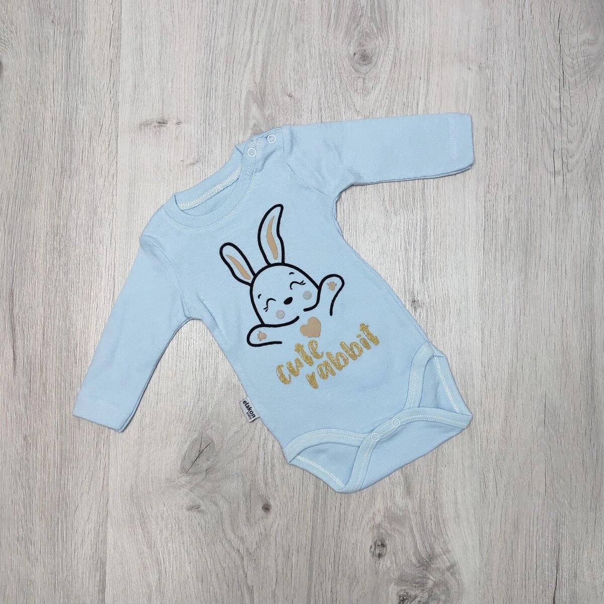 Боді для хлопчика, довгий рукав, Зайча, блакитний, інтерлок ТМ Elakon baby Туреччина 3-24 міс.